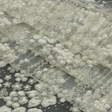 3D Puffy Glitter Tulle - White and Silver Dotted Stripes and Floral Border