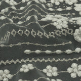 3D Puffy Glitter Tulle - White and Silver Dotted Stripes and Floral Border