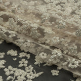3D Puffy Glitter Tulle - Champagne and White Floral