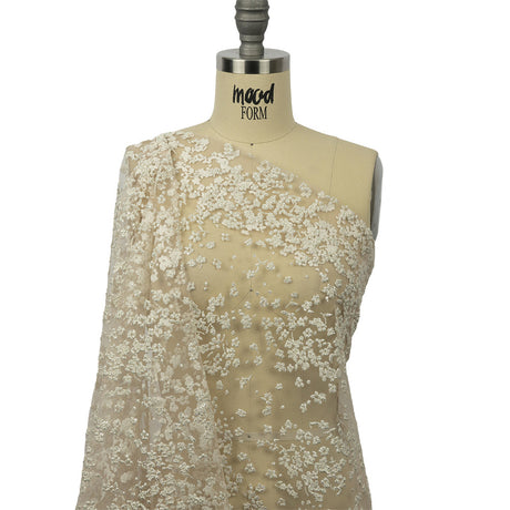 3D Puffy Glitter Tulle - Champagne and White Floral
