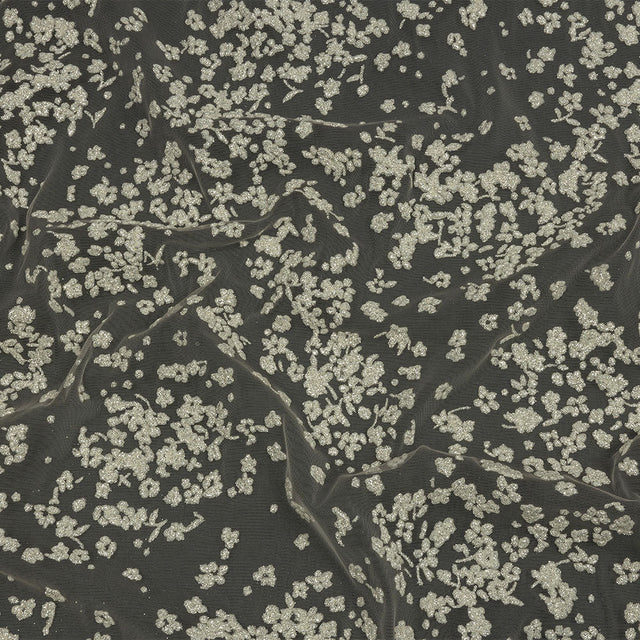 3D Puffy Glitter Tulle - Champagne and White Floral