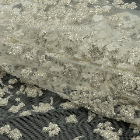 3D Puffy Glitter Tulle - White Floral
