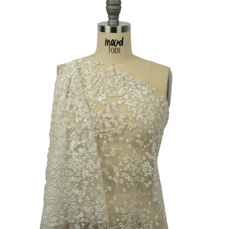 3D Puffy Glitter Tulle - White Floral