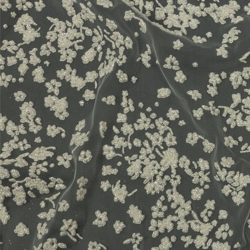 3D Puffy Glitter Tulle - White Floral