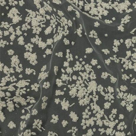3D Puffy Glitter Tulle - White Floral