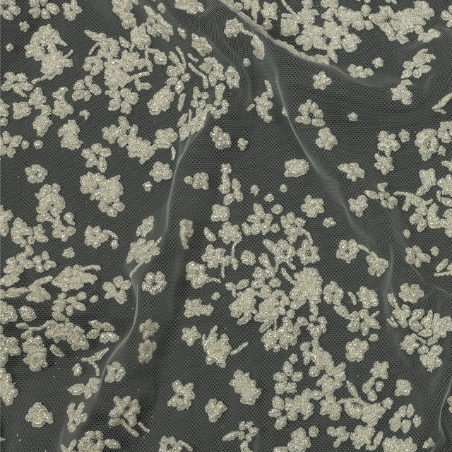 3D Puffy Glitter Tulle - White Floral