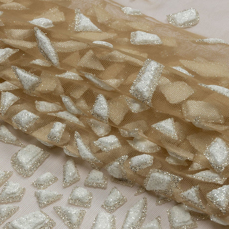 3D Puffy Glitter Tulle - Caramel and White Geometric Gradient