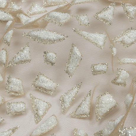 3D Puffy Glitter Tulle - Caramel and White Geometric Gradient