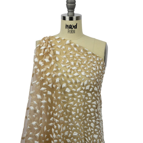 3D Puffy Glitter Tulle - Caramel and White Geometric Gradient