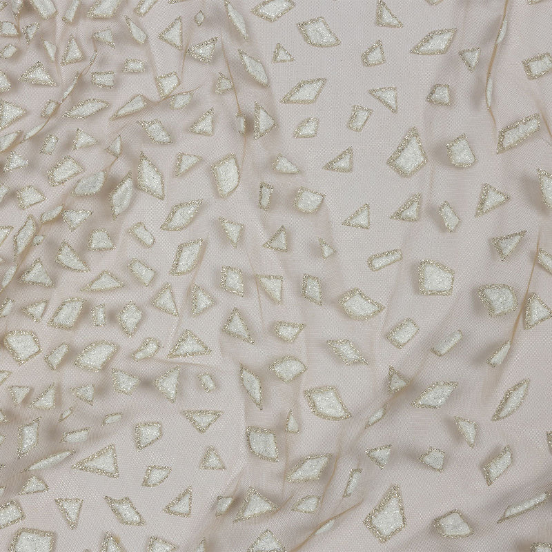 3D Puffy Glitter Tulle - Caramel and White Geometric Gradient