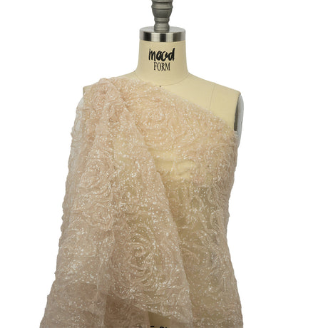 3D Fabric Roses Glitter Tulle - Champagne
