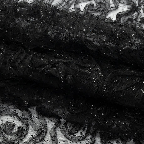 3D Fabric Roses Glitter Tulle - Black