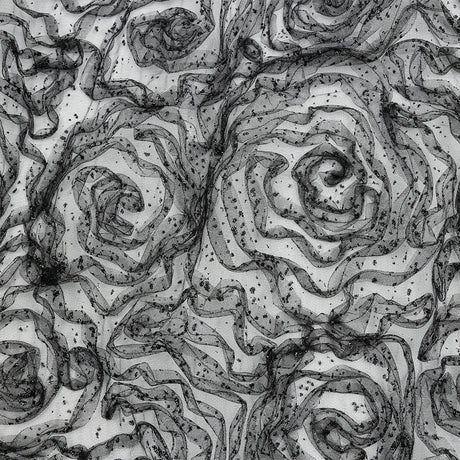 3D Fabric Roses Glitter Tulle - Black