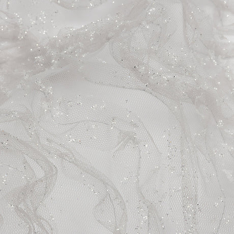 3D Fabric Roses Glitter Tulle - Light Gray