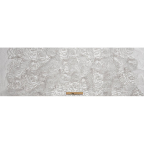3D Fabric Roses Glitter Tulle - Light Gray