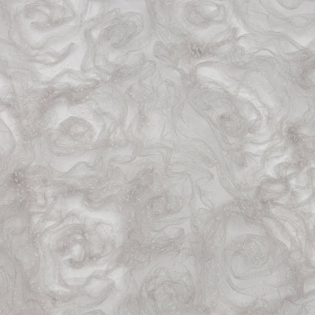 3D Fabric Roses Glitter Tulle - Light Gray