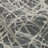 Corded Glitter Tulle with Sequins - White and Metallic Silver Abstract