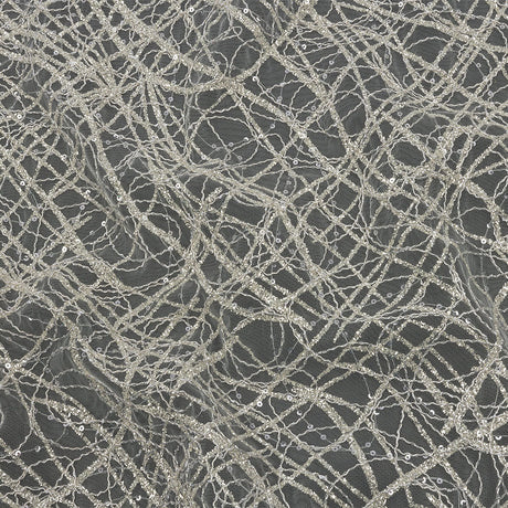 Corded Glitter Tulle with Sequins - White and Metallic Silver Abstract