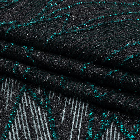 Glitter Tulle - Black and Deep Emerald Geometric Shards