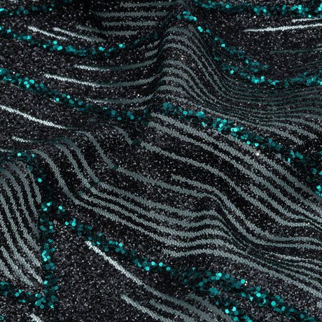 Glitter Tulle - Black and Deep Emerald Geometric Shards