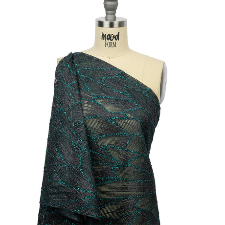 Glitter Tulle - Black and Deep Emerald Geometric Shards