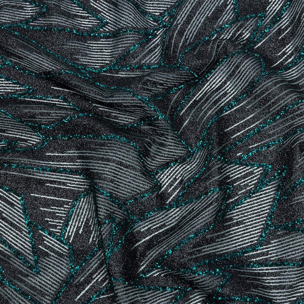 Glitter Tulle - Black and Deep Emerald Geometric Shards