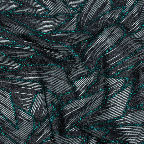 Glitter Tulle - Black and Deep Emerald Geometric Shards