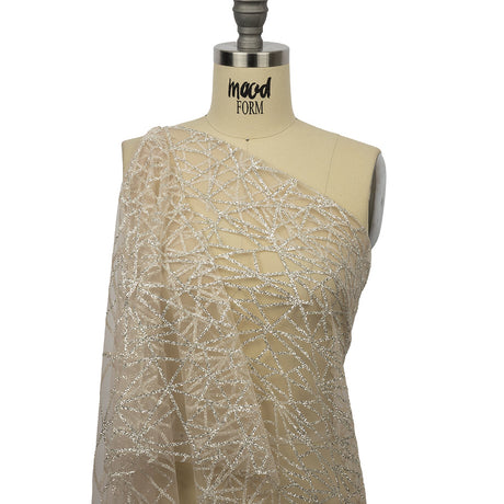 Glitter Tulle - Champagne and Silver Linear Geometry