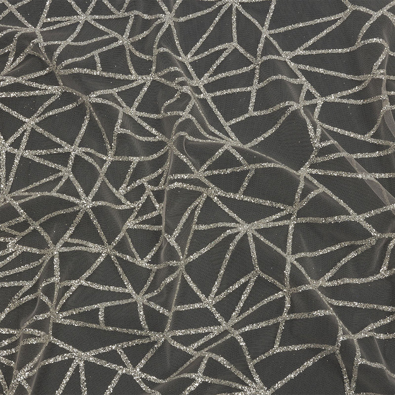 Glitter Tulle - Champagne and Silver Linear Geometry