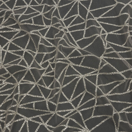 Glitter Tulle - Champagne and Silver Linear Geometry