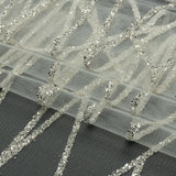 Glitter Tulle - White and Silver Linear Geometry
