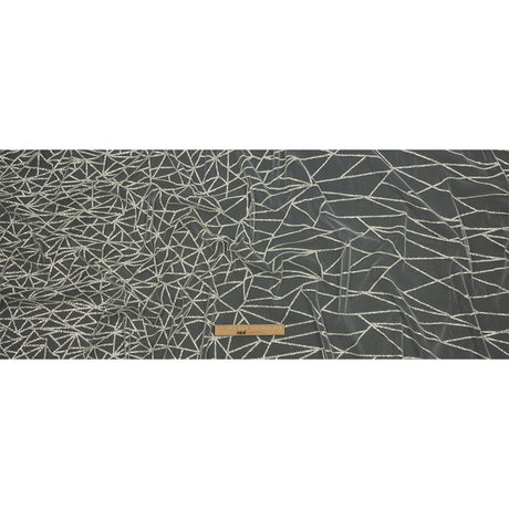 Glitter Tulle - White and Silver Linear Geometry