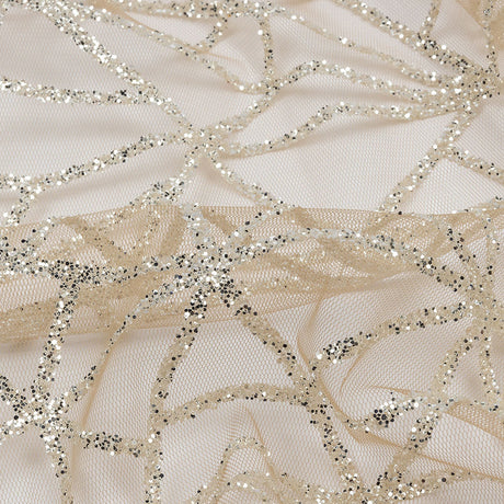 Glitter Tulle - Mink and Silver Linear Geometry