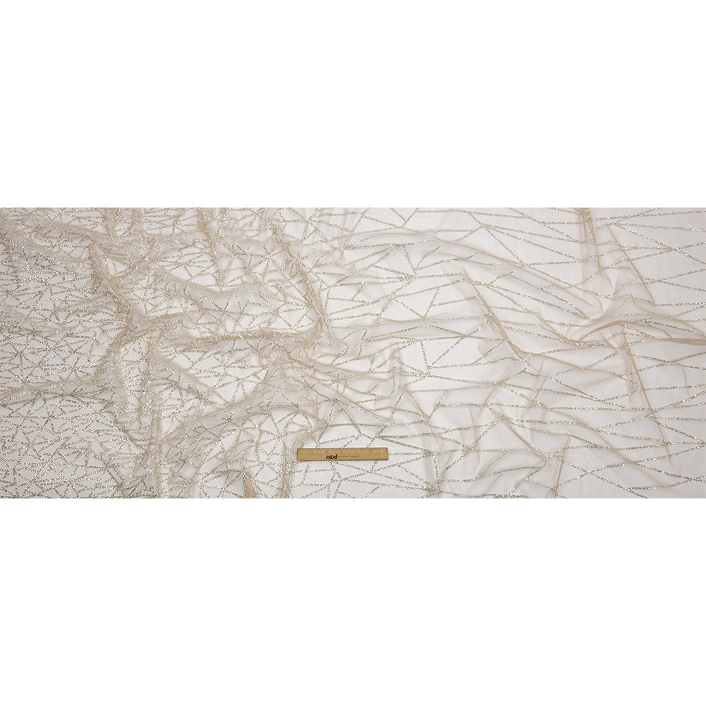 Glitter Tulle - Mink and Silver Linear Geometry