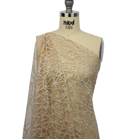 Glitter Tulle - Mink and Silver Linear Geometry