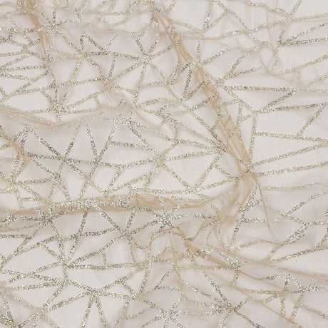 Glitter Tulle - Mink and Silver Linear Geometry