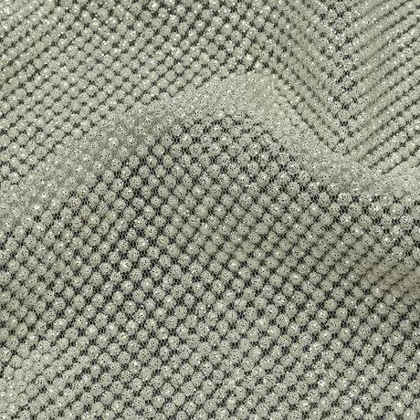 3D Puffy Glitter Tulle - Off White and Silver Packed Polka Dots