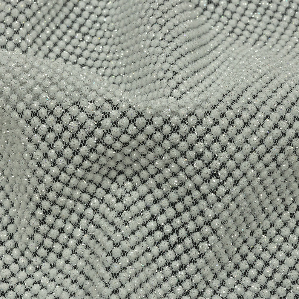 3D Puffy Glitter Tulle - White Packed Polka Dots