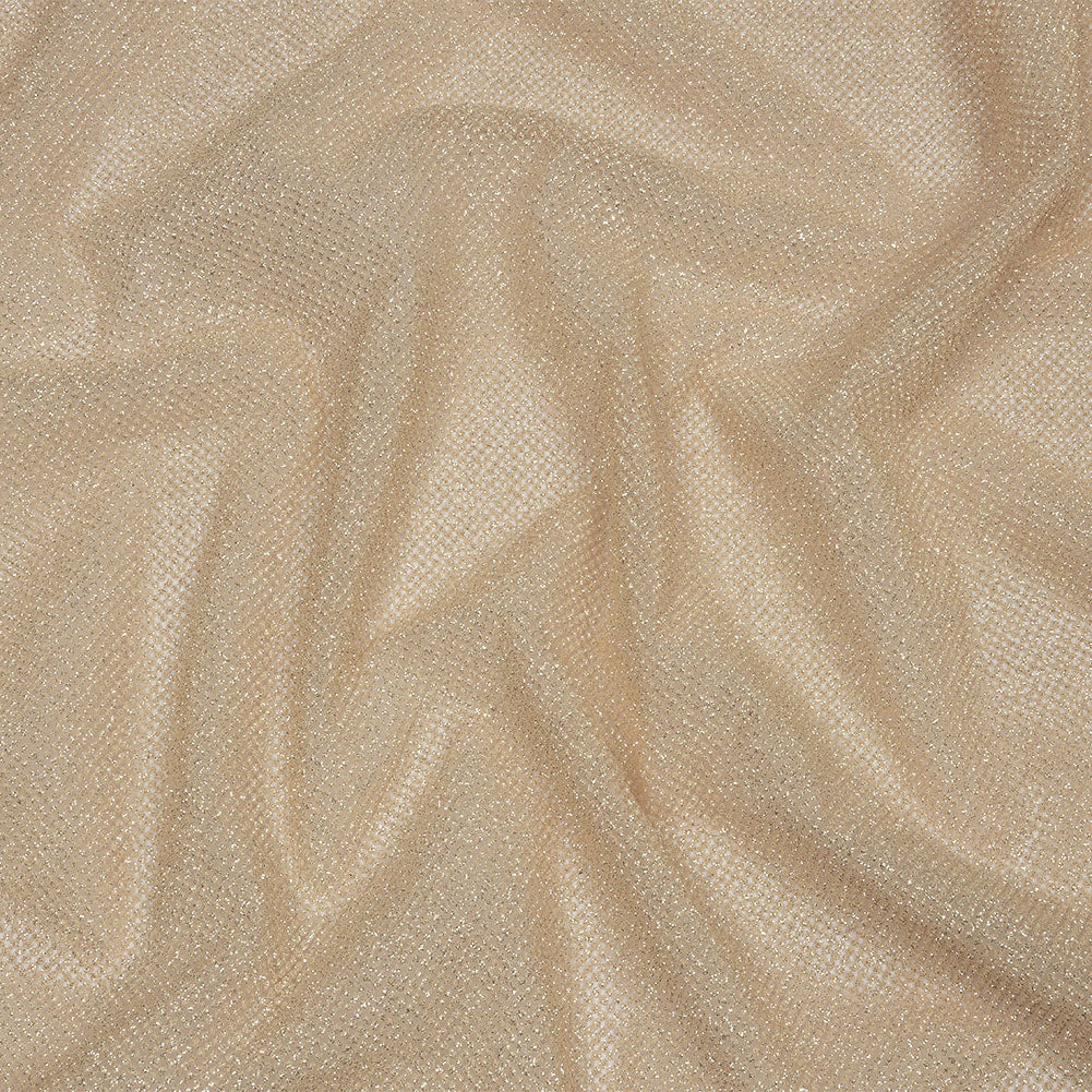 3D Puffy Glitter Tulle - Champagne and Silver Packed Polka Dots