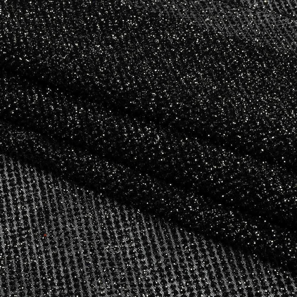 3D Puffy Glitter Tulle - Black and Silver Packed Polka Dots