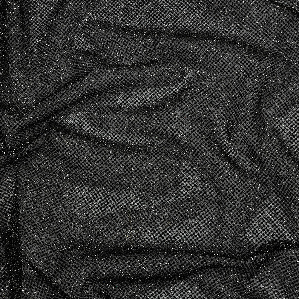 3D Puffy Glitter Tulle - Black and Silver Packed Polka Dots