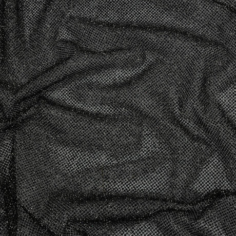 3D Puffy Glitter Tulle - Black and Silver Packed Polka Dots