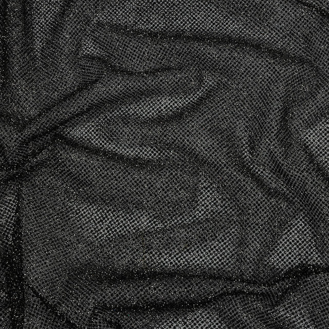3D Puffy Glitter Tulle - Black and Silver Packed Polka Dots