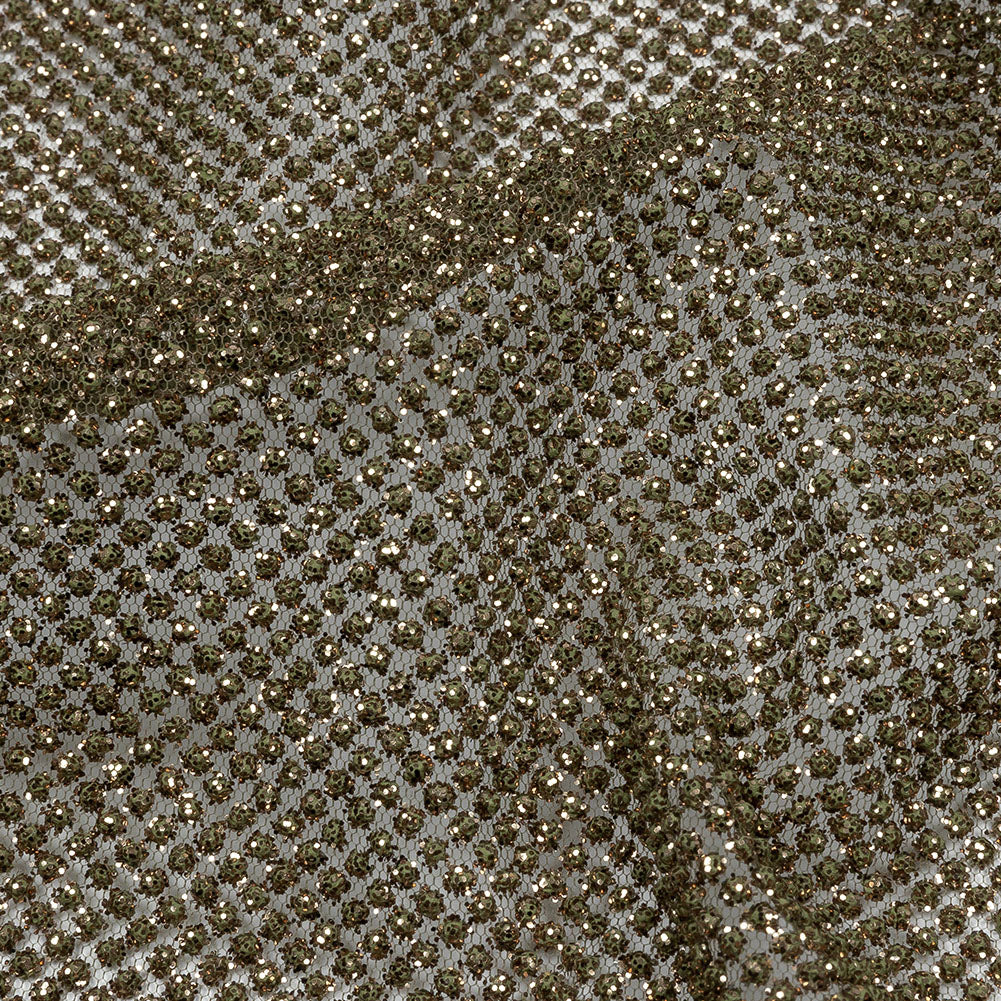 3D Puffy Glitter Tulle - Mink and Bronze Packed Polka Dots