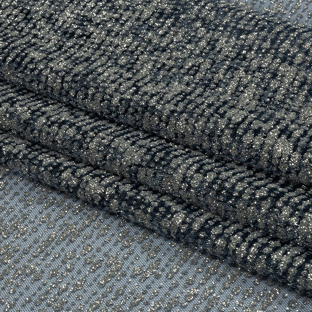Glitter Tulle - Evening Blue and Silver Abstract Striations - Flare Collection