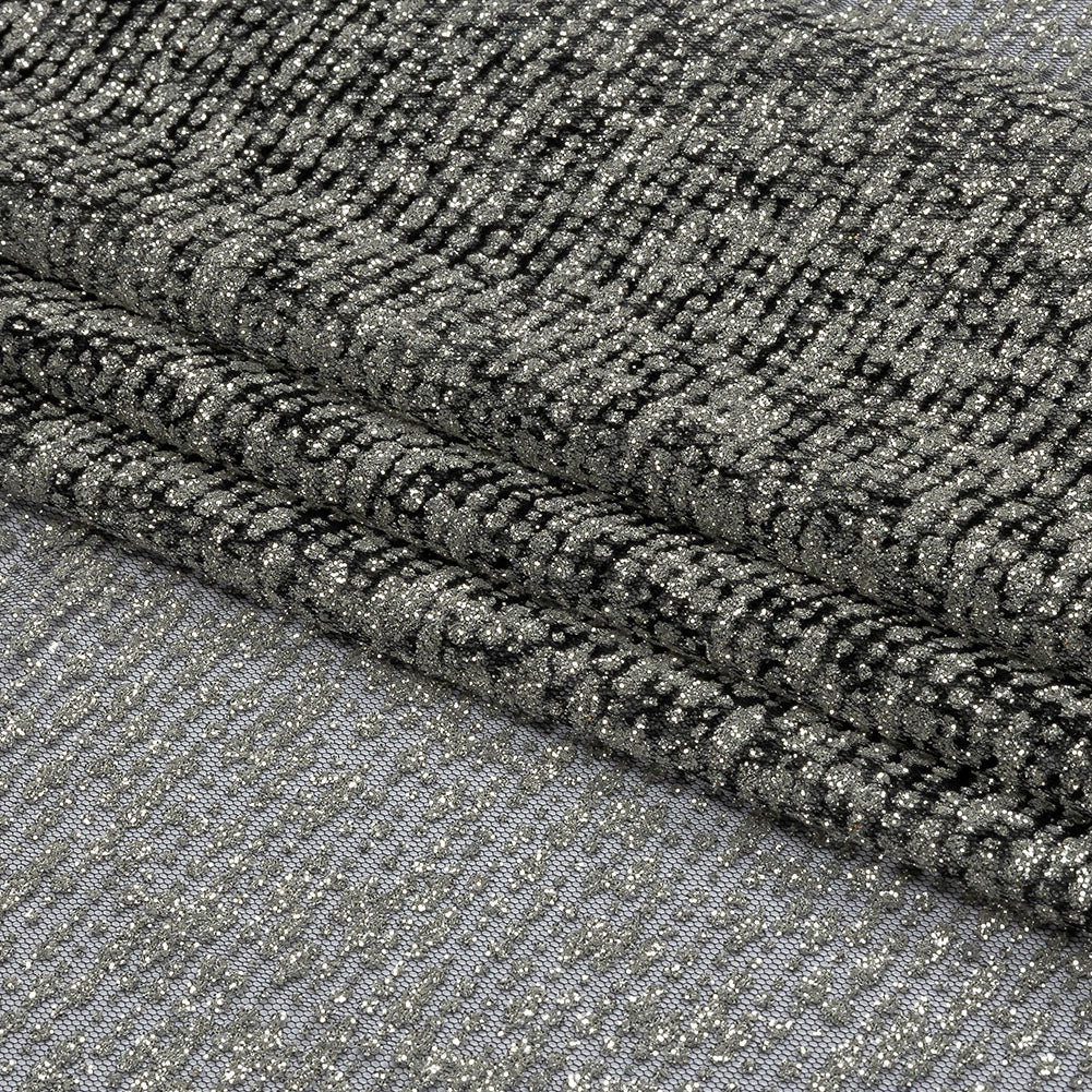 Glitter Tulle - Midnight Sky and Silver Abstract Striations - Flare Collection