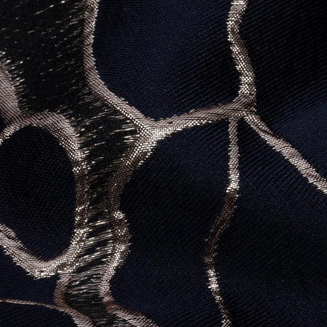 Metallic Rose Gold and Navy Outlined Florals Luxury Brocade