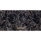 Metallic Rose Gold and Navy Outlined Florals Luxury Brocade
