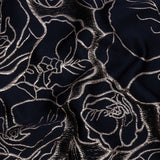 Metallic Rose Gold and Navy Outlined Florals Luxury Brocade