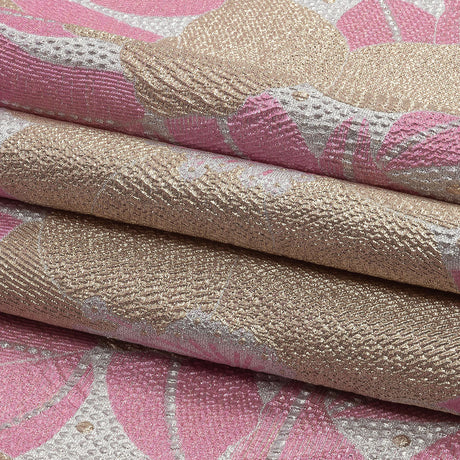 Metallic Gold, Silver and Pink Tropical Flowers Luxury Brocade